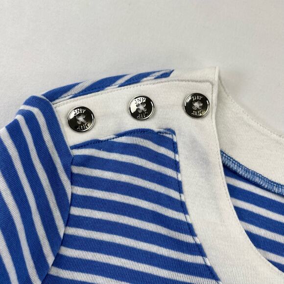 FLEUR | NWT XL Blue White Striped 3/4 Sleeve Button Crew Neck Shirt Top - Picture 2 of 7